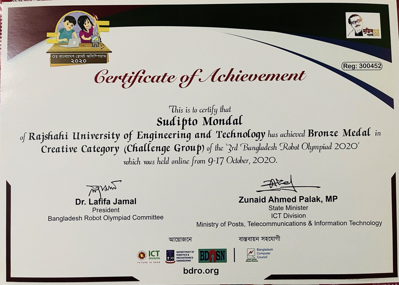 Bronze Medal - 3rd Bangladesh Robot Olympiad